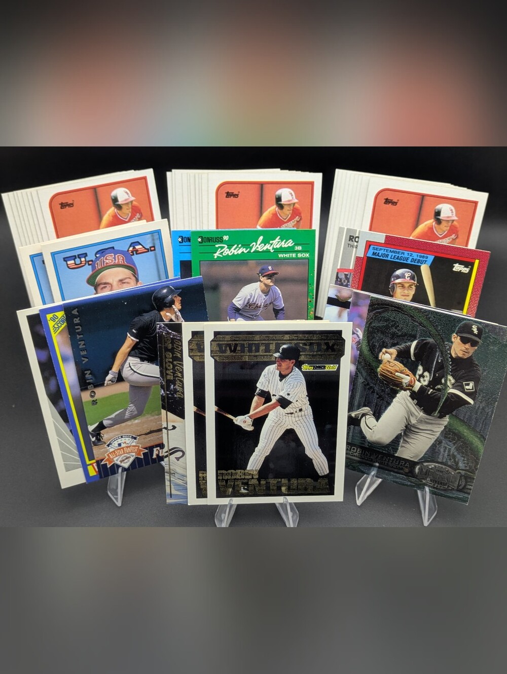 Robin Ventura 1989 Topps Rookie RC 764 Lot x42 Insert USA Black Gold Metal Flair